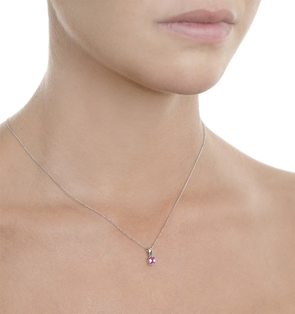 Pink Sapphire 5 X 4mm 9K White Gold Pendant Necklace